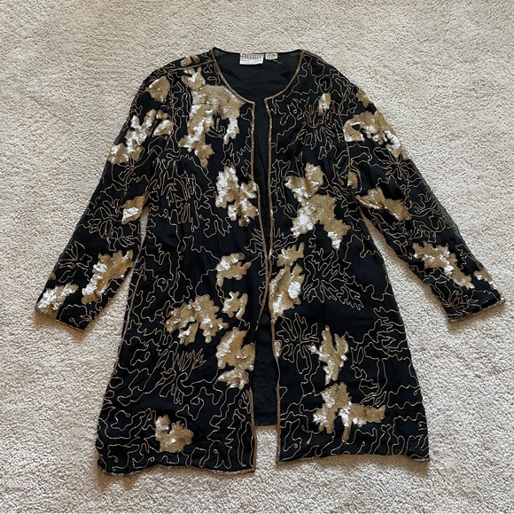 Jacket Like A Robe Jackets & Coats | Vintage Silk Embellished Black Gold Robe Jacket Size ...